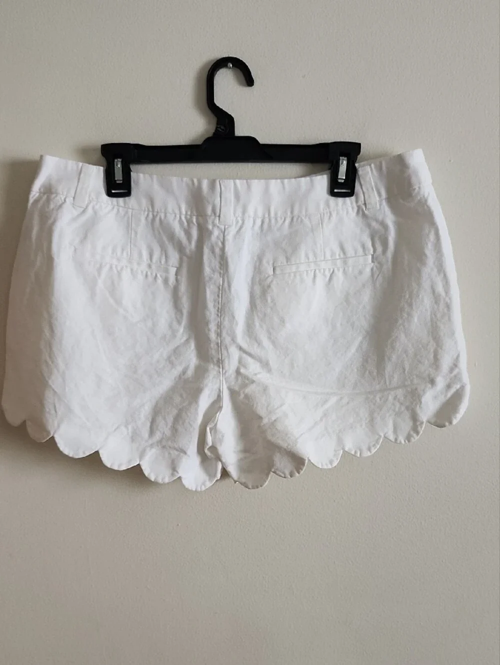 J. Crew White Cotton Linen Scalloped-Edge Shorts Womens 14